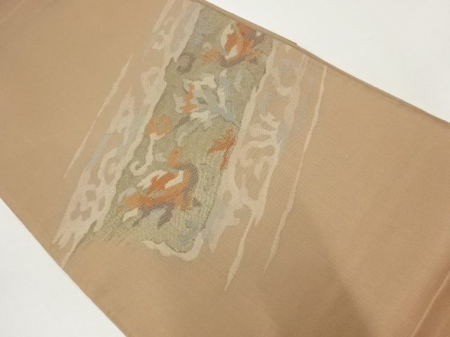 JAPANESE KIMONO / ANTIQUE FUKURO OBI / SILK / WOVEN ABSTRACT STRIPE & FLOWERS & BIRDS & SARASA